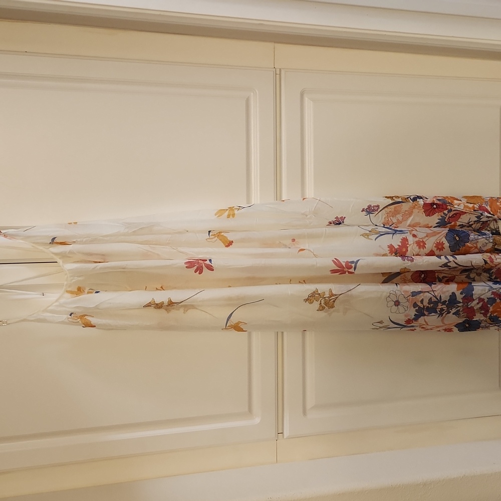 Lovestich dress, flowing, sheer, floral accent, fits sizes M/L/XL. New With Tags